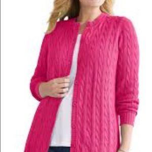 L.L Bean pink cotton cable knit cardigan. L